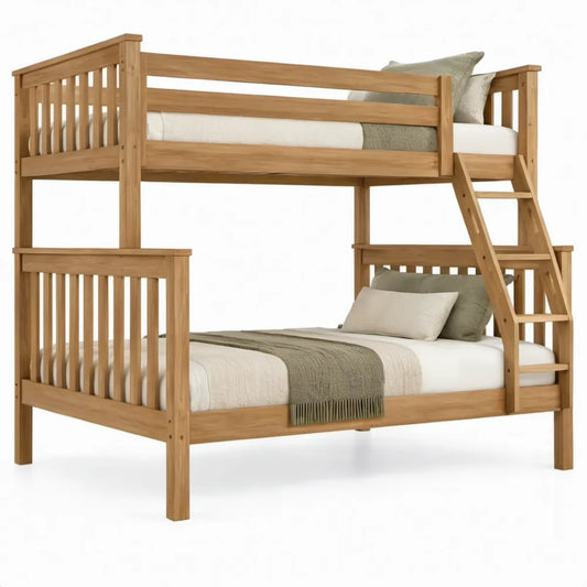 Stapelbed van massief grenenhout naturel met ladder, 90 x 200 cm en 140 x 200 cm, 205 x 150 x 170 cm