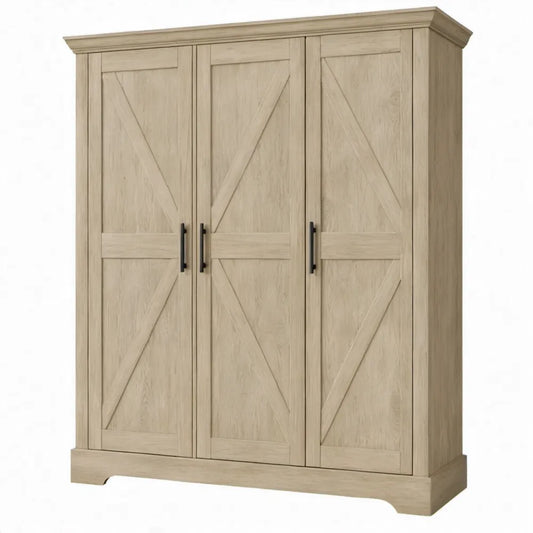 Kledingkast met 3 draaideuren, 160 x 60 x 200 cm, naturel eiken met zwarte handgrepen