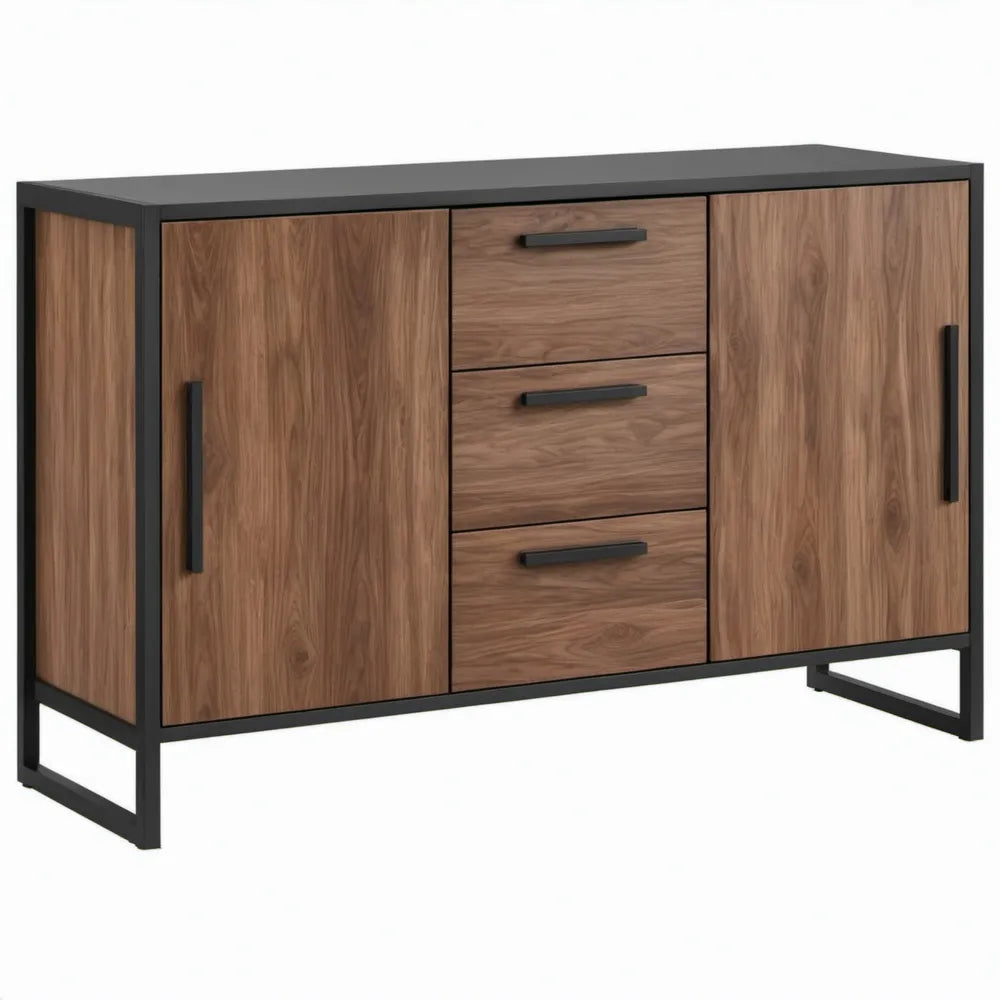 Dressoirkast met 2 deuren en 3 laden, 120 x 40 x 80 cm, walnootbruin/zwart