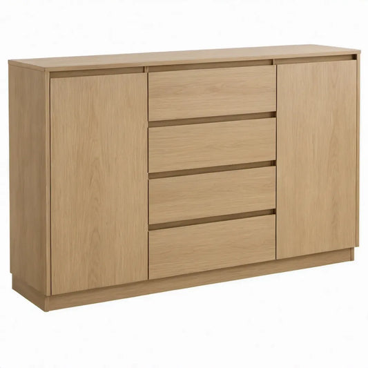 Dressoirkast met 4 lades en 2 deuren, 140 x 40 x 80 cm, naturel eikenfineer