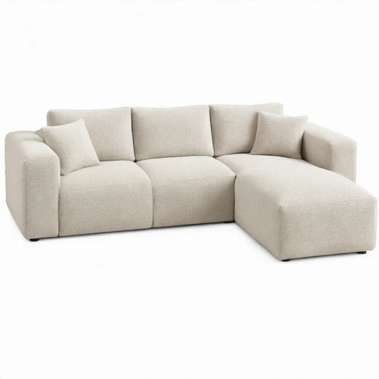 L-vormige hoekbank met chaise longue rechts 250 x 160 x 78 cm crème bouclé polyester