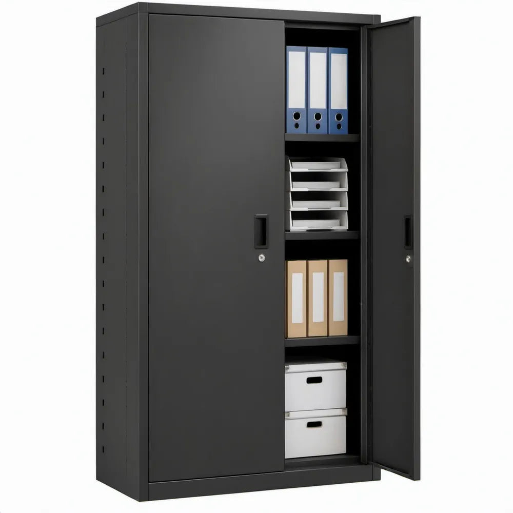 Zwarte stalen archiefkast met schuifdeuren, 90 x 40 x 180 cm