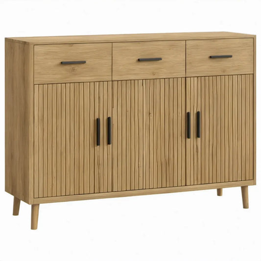 Dressoirkast met 3 lades en 4 deuren, 120 x 40 x 100 cm, naturel eiken/zwart