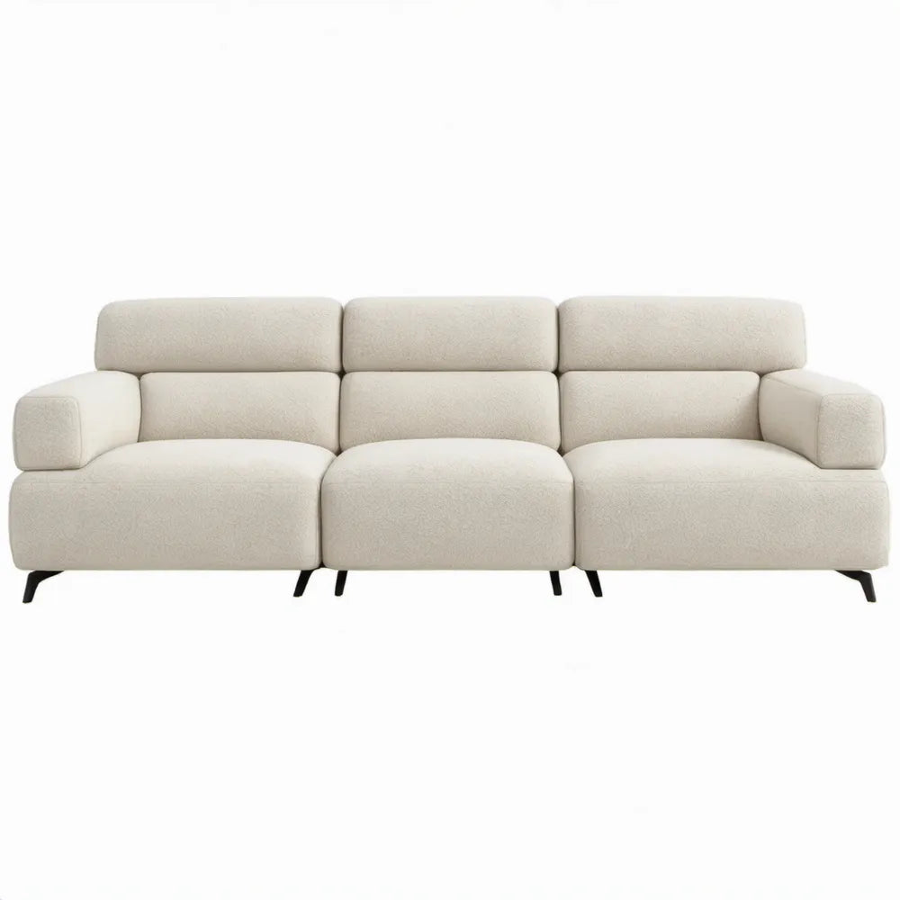 3-zitsbank 240 x 95 x 85 cm crème bouclé polyester met zwarte stalen poten